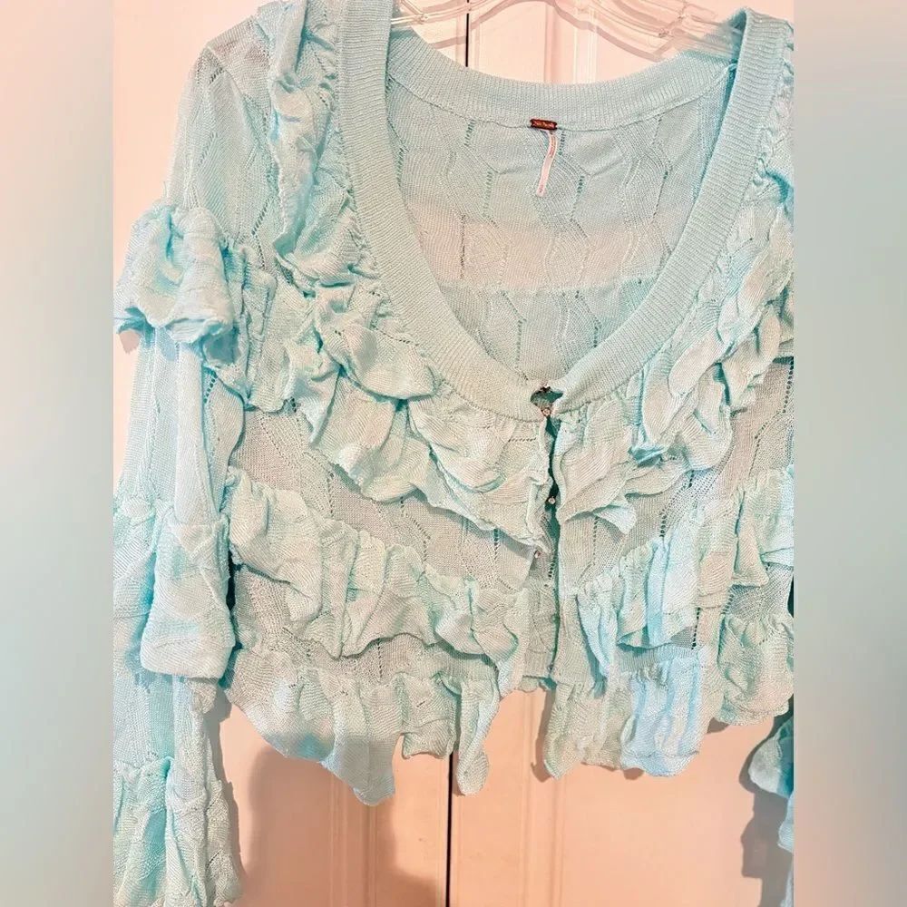 Free People Ruffle Cardi Cropped Cardigan NEW - Picture 5 of 8